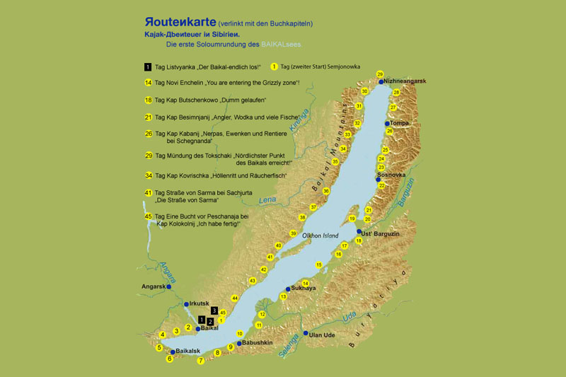 Reiseroute mit Seekajak auf dem Baikalsee